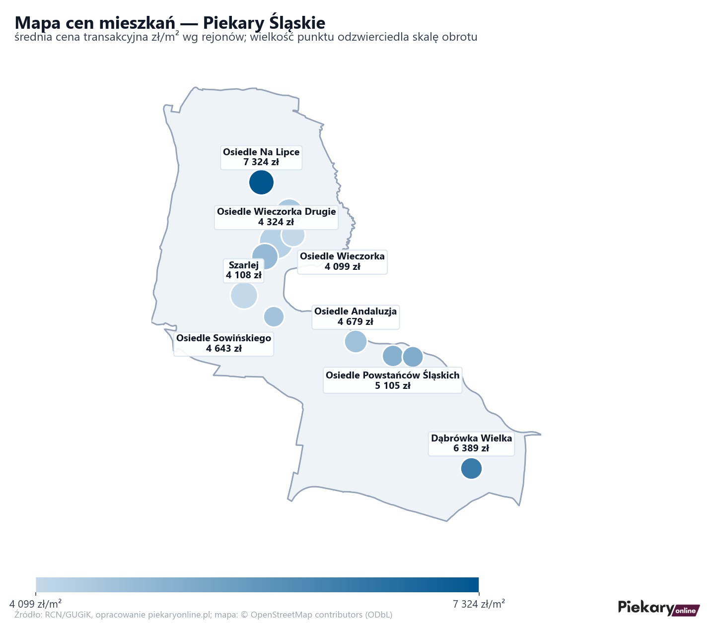 Mapa cen mieszkań - Piekary Śląskie