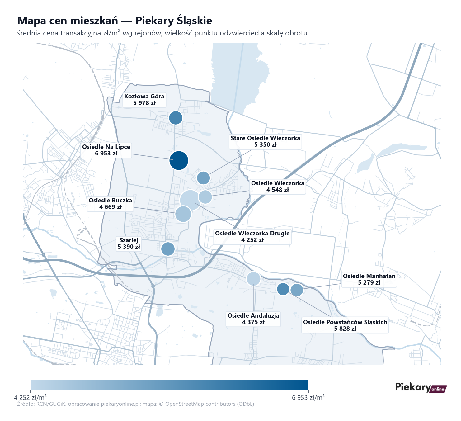 Mapa cen mieszkań - Piekary Śląskie