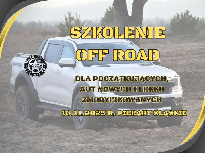 Grafika promocyjna wydarzenia 16.11.2025 – Szkolenie 4x4 dla początkujących (auta nowe i lekko zmodyfikowane)