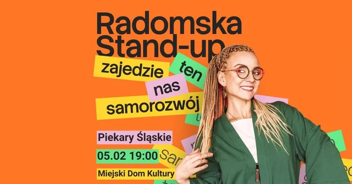 Grafika promocyjna wydarzenia Aleksandra Radomska „Zajedzie nas ten samorozwój” — Piekary Śląskie, 5 lutego 2026
