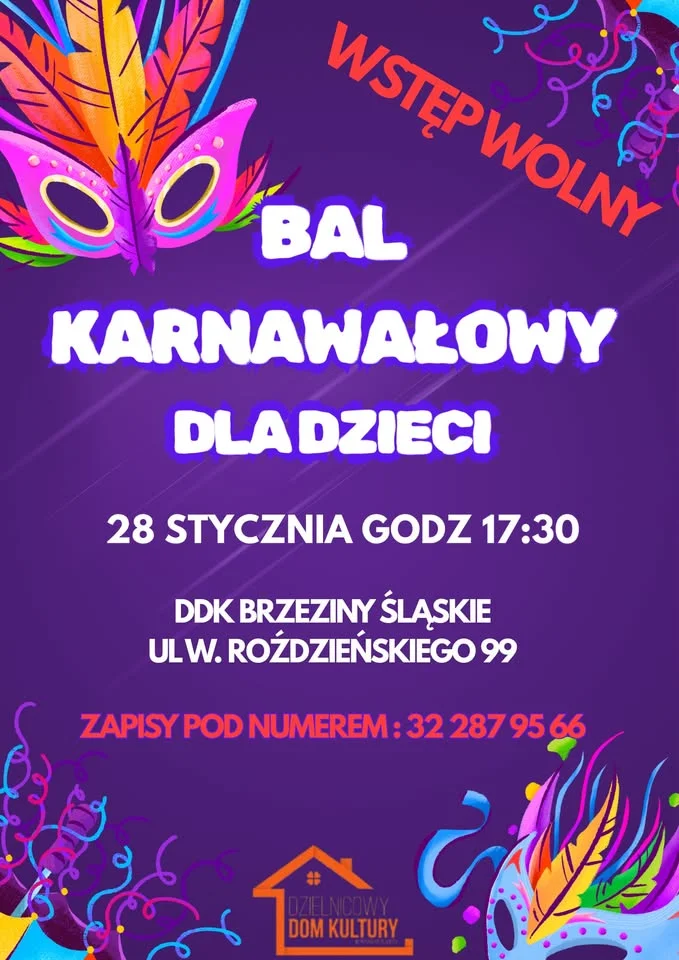 Grafika promocyjna wydarzenia Bal Karnawałowy w DDK Brzeziny Śląskie