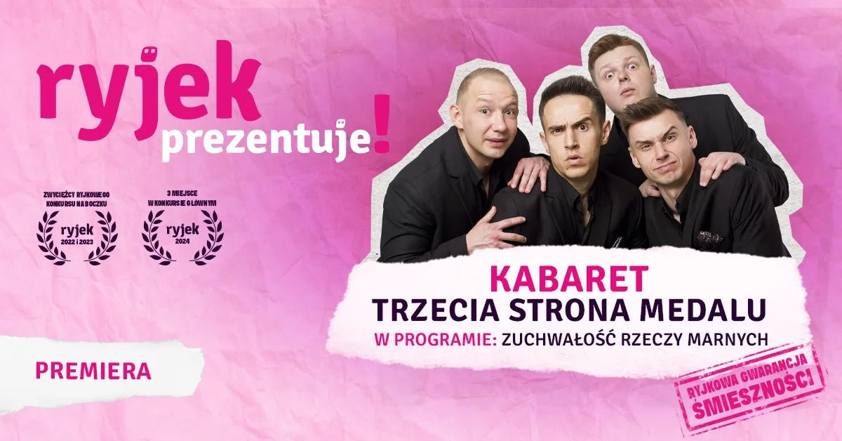 Grafika promocyjna wydarzenia Kabaret Trzecia Strona Medalu z premierowym programem w Piekarach Śląskich