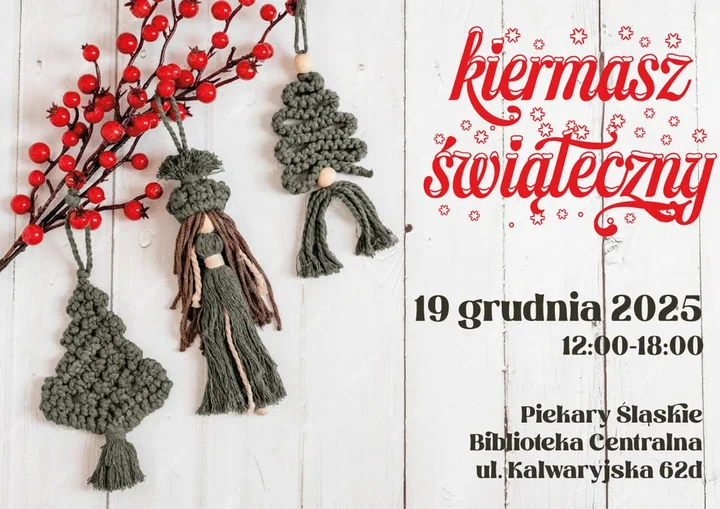 Grafika promocyjna wydarzenia Kiermasz świąteczny w Bibliotece Centralnej — rękodzieło, wianki i prezenty