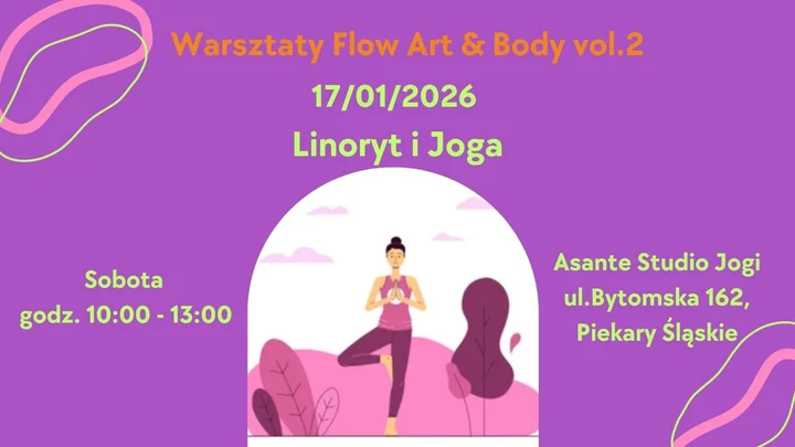 Grafika promocyjna wydarzenia Linoryt i Joga — Warsztaty Flow Art & Body vol. 2