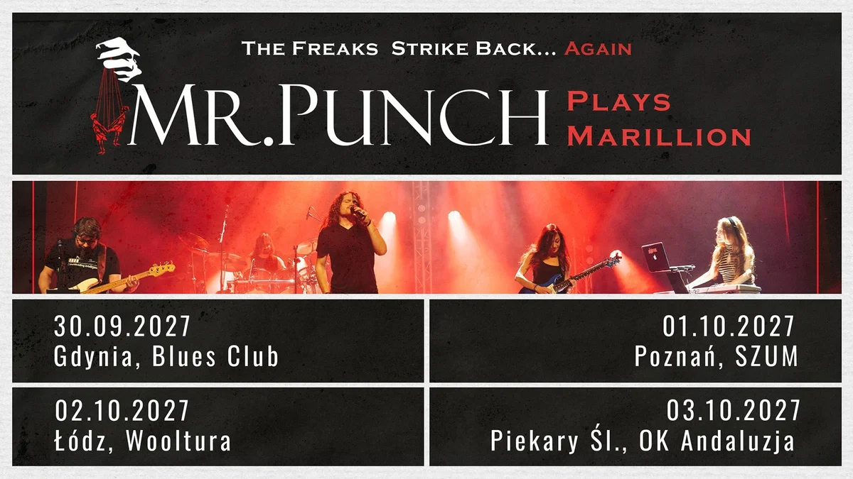 Grafika promocyjna wydarzenia Mr. Punch: koncert w Piekarach Śląskich