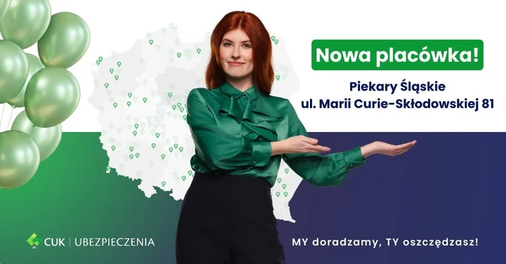 Obrazek przedstawia grafikę promocyjną wydarzenia Nowe biuro CUK Ubezpieczenia w Piekarach Śląskich