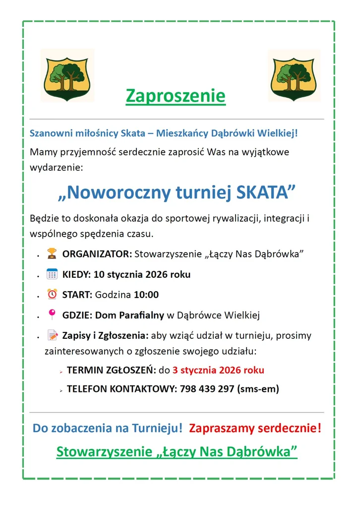 Grafika promocyjna wydarzenia NOWOROCZNY TURNIEJ SKATA w Dąbrówce