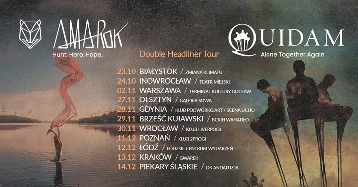 Obrazek przedstawia grafikę promocyjną wydarzenia Amarok i Quidam na jednej scenie w Piekarach Śląskich