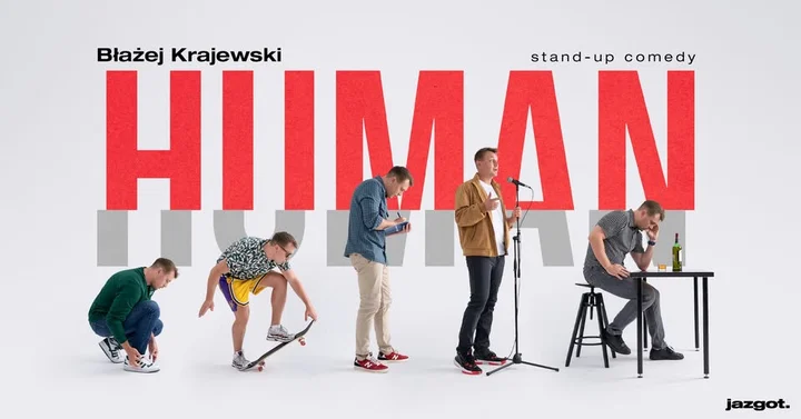 Grafika promocyjna wydarzenia Stand-up Błażej Krajewski — „Human” w Piekarach Śląskich