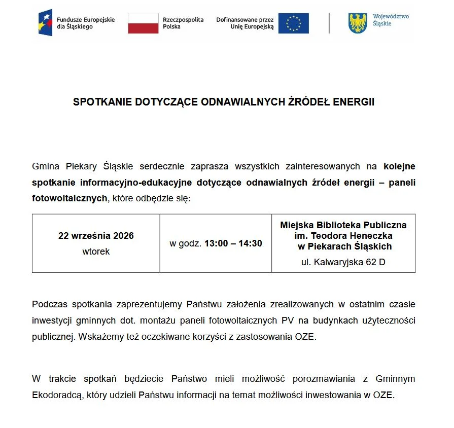 Grafika promocyjna wydarzenia Spotkanie dotyczące odnawialnych źródeł energii