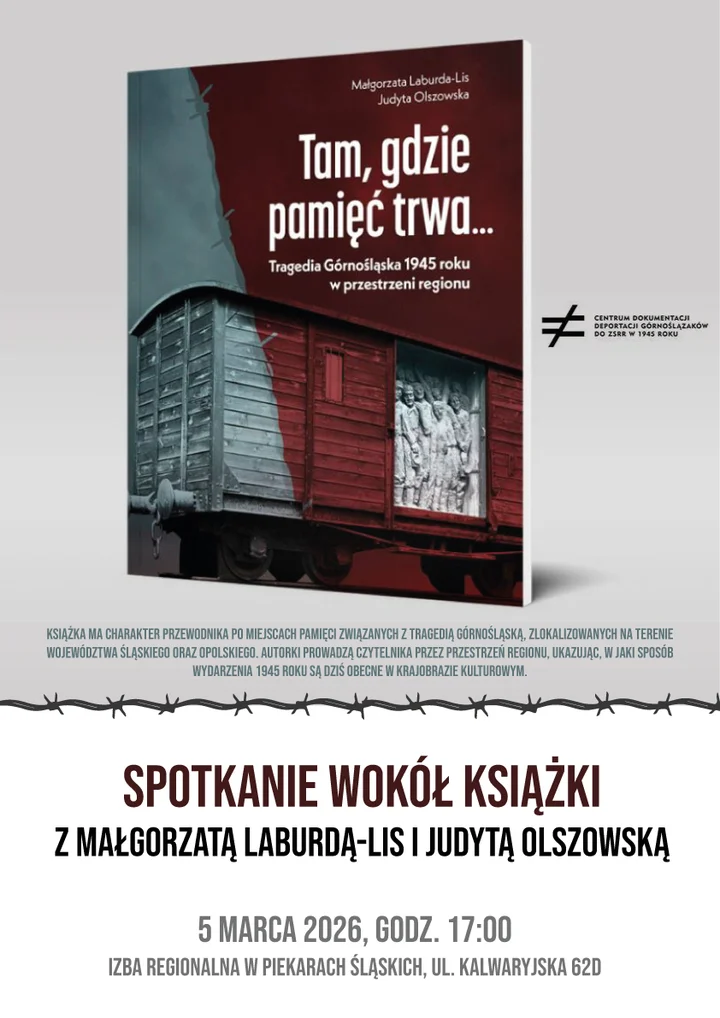 Grafika promocyjna wydarzenia Spotkanie wokół książki „Tam, gdzie pamięć trwa...” z Małgorzatą Laburdą‑Lis i Judytą Olszowską