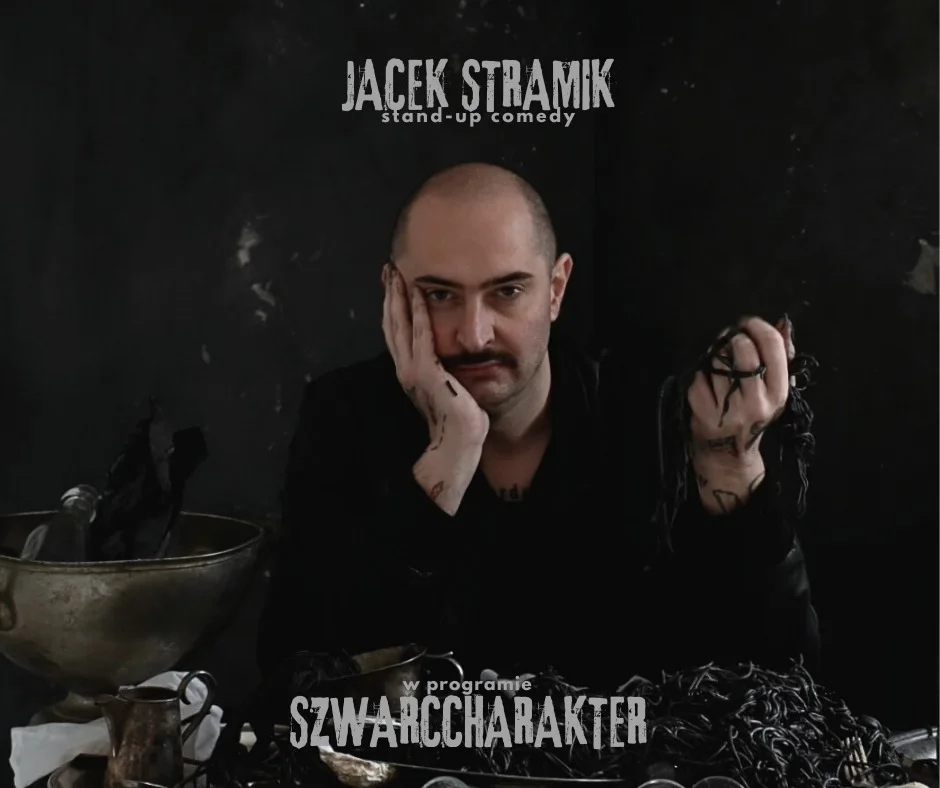 Grafika promocyjna wydarzenia Stand-up Jacka Stramika w Klubie Piekarnik w Piekarach Śląskich