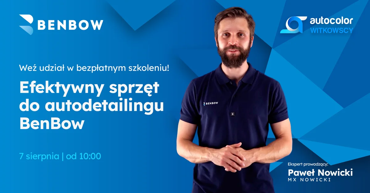 Grafika promocyjna wydarzenia Szkolenie z wykorzystania sprzętu BenBow w autodetailingu