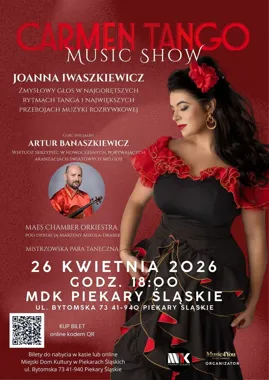 Grafika promocyjna wydarzenia Carmen Tango Music Show w MDK Piekary Śląskie