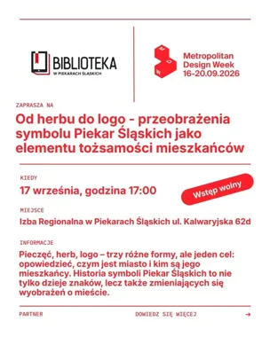 Grafika promocyjna wydarzenia Od herbu do logo - przeobrażenia symbolu Piekar Śląskich jako elementu tożsamości mieszkańców