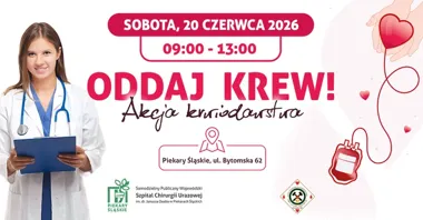 Grafika promocyjna wydarzenia Oddaj krew! Akcja krwiodawstwa w Piekarskiej Urazówce