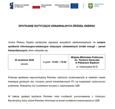 Grafika promocyjna wydarzenia Spotkanie dotyczące odnawialnych źródeł energii