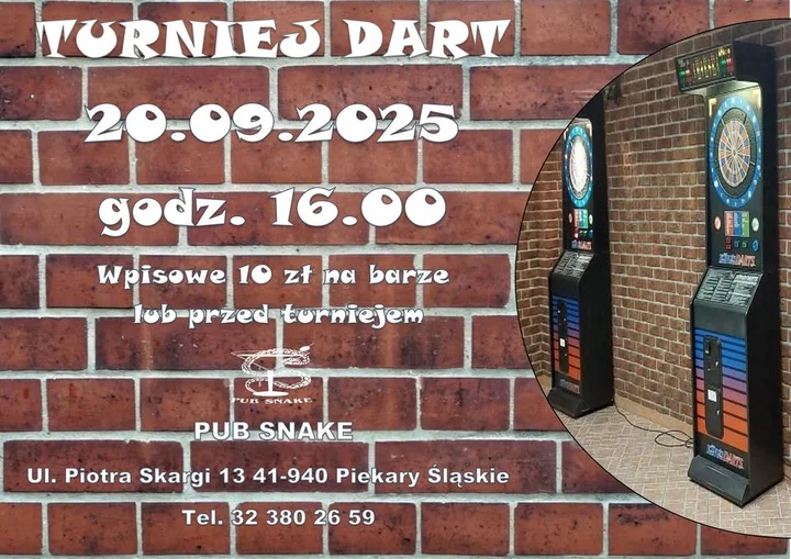 Obrazek przedstawia grafikę promocyjną wydarzenia Turniej darta w Piekarach Śląskich
