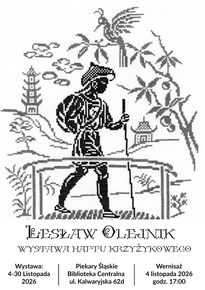 Grafika promocyjna wydarzenia Wernisaż wystawy haftu krzyżykowego Lesława Olejnika